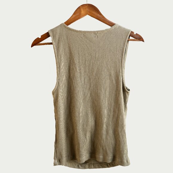 Nation Los Angeles Ribbed Olive Green Drape V Neck Cotton Tank - Picture 2 of 4